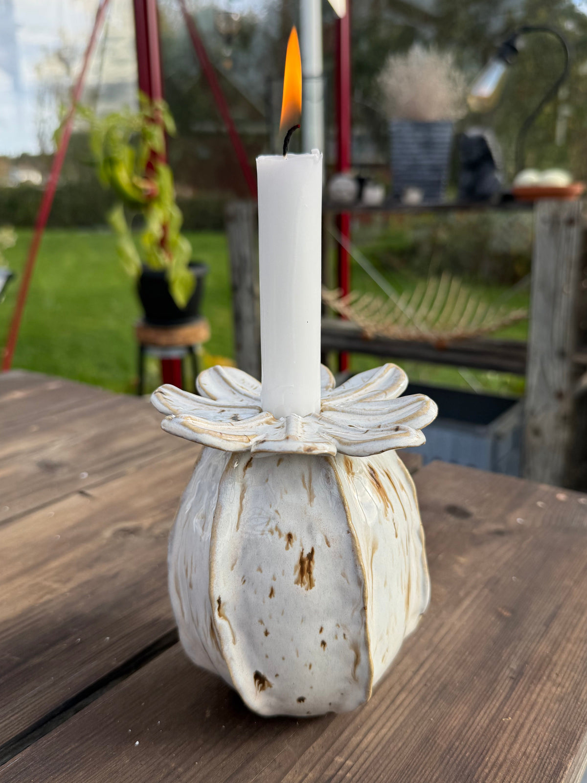 Ljusstake/vas - Vit med bruna fläckar
